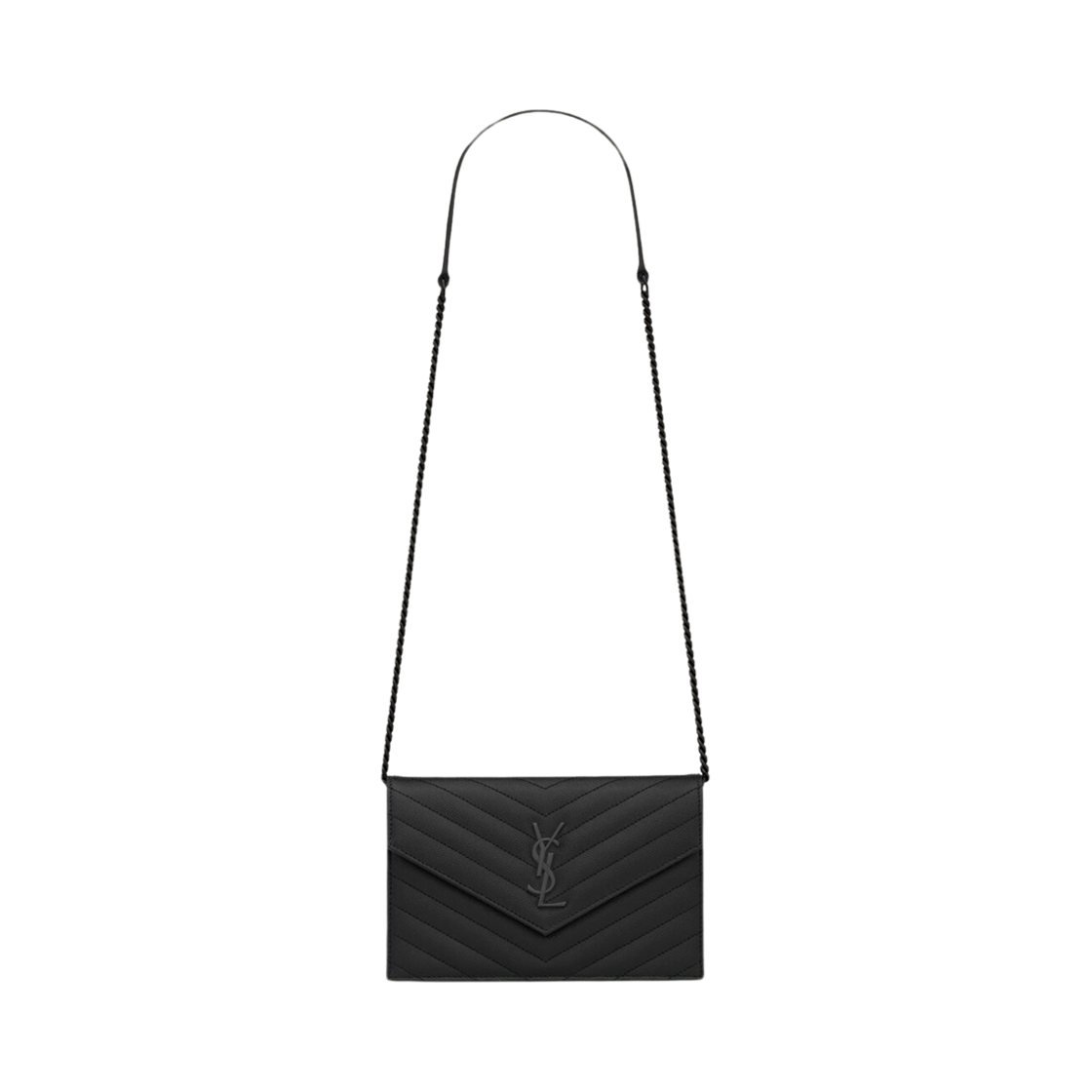 742920-BOW08-1000 Saint Laurent Cassandre Envelope Chain Wallet In Grain De Poudre Leather Noir