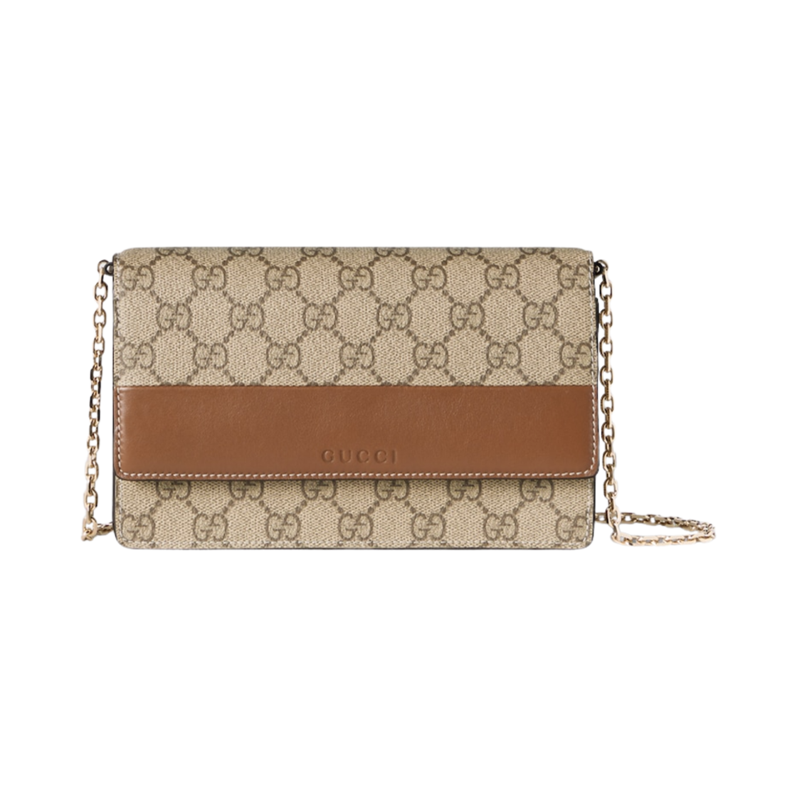 838151-AAEV2-2751 Gucci GG Emblem Chain Wallet Beige Dark Brown