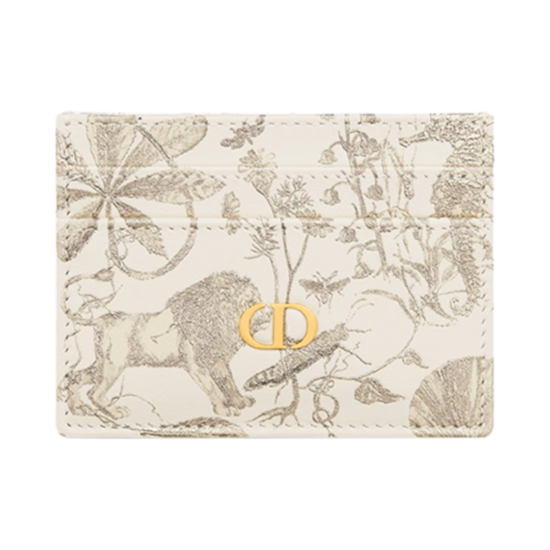 S5130UBXP-M01E Dior Caro Freesia Card Holder Calfskin Printed with Dior Cabinet De Curiosites Motif Latte Gold