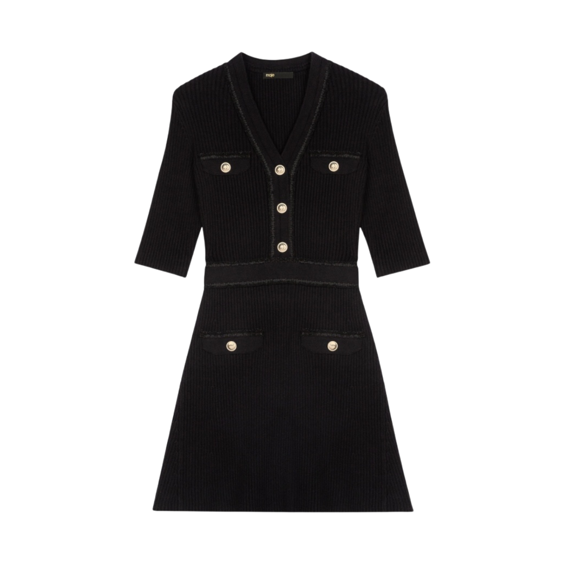 (W) 마쥬 립드 비스코스 니트 드레스 블랙((W) Maje Ribbed Viscose Knit Dress Black)