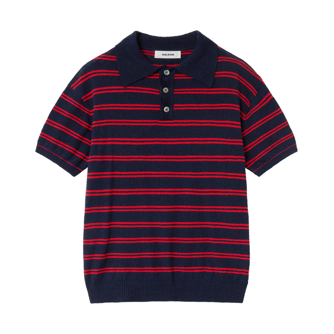 WT211 Haleine Striped Boucle Polo Knit Navy Red - 대표 이미지 #1