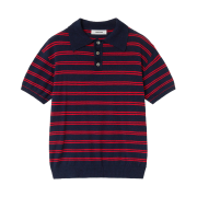 Haleine Striped Boucle Polo Knit Navy Red
