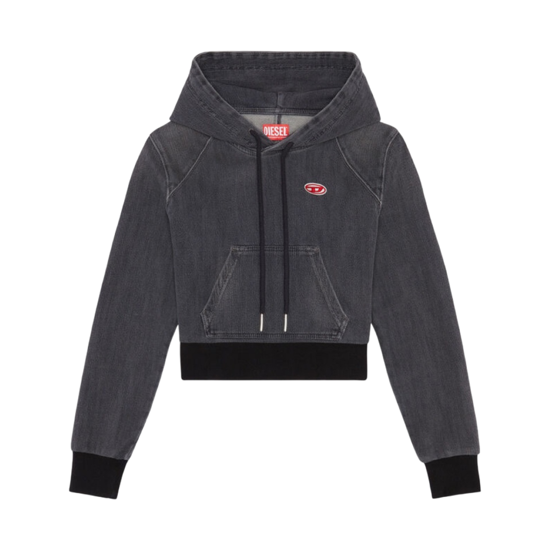 (W) 디젤 D-앤지 트랙 데님 후드 블랙 다크 그레이((W) Diesel D-Angy Track Denim Hoodie Black Dark Grey)