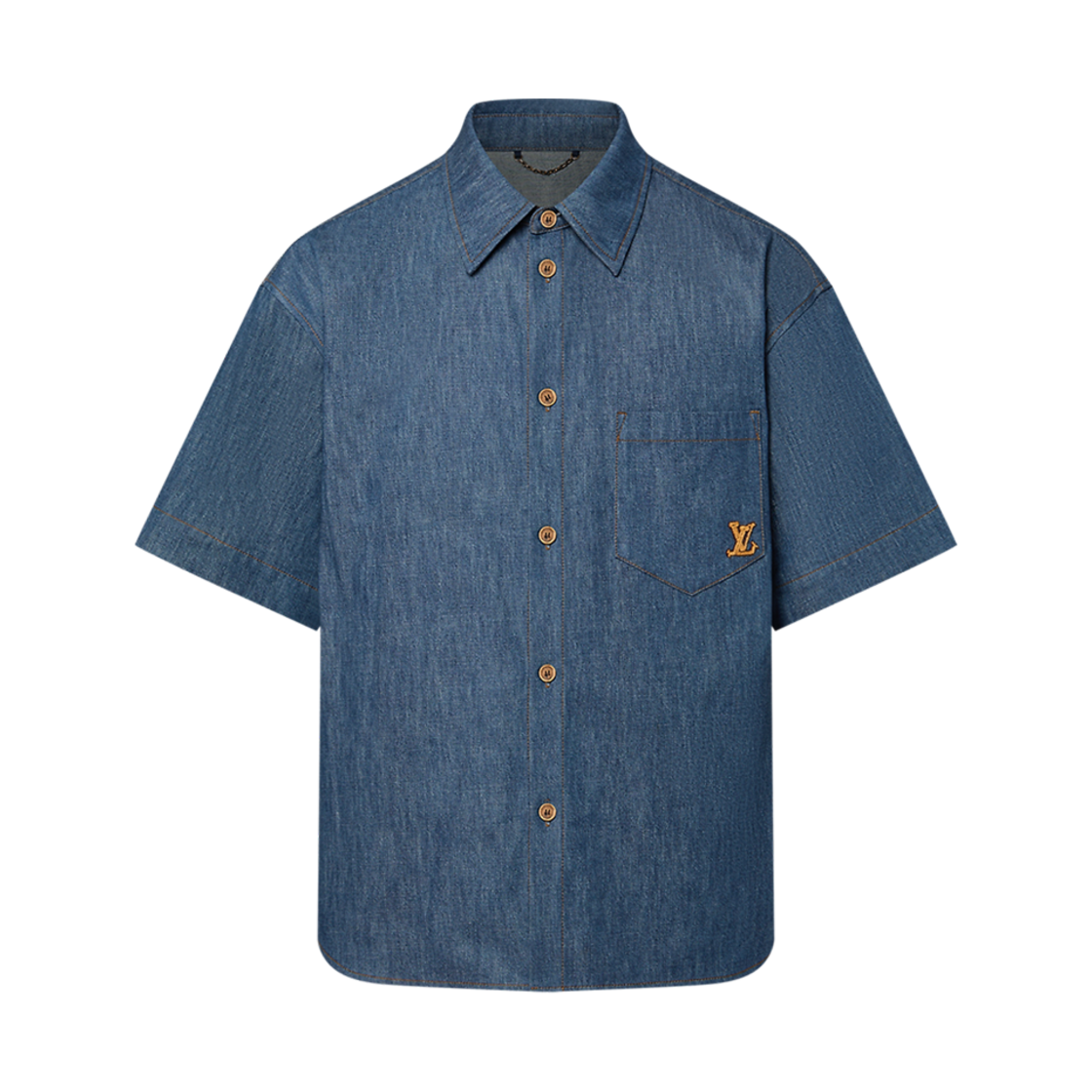 루이비통 쇼트 슬리브드 코튼 샴브레이 셔츠 인디고