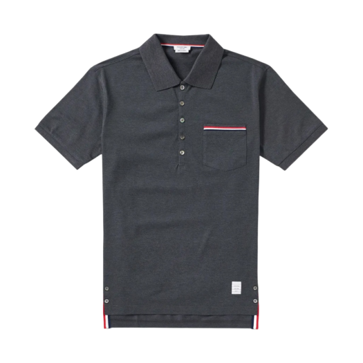 Thom Browne RWB Pocket Trim Pique Polo Shirt Dark Grey