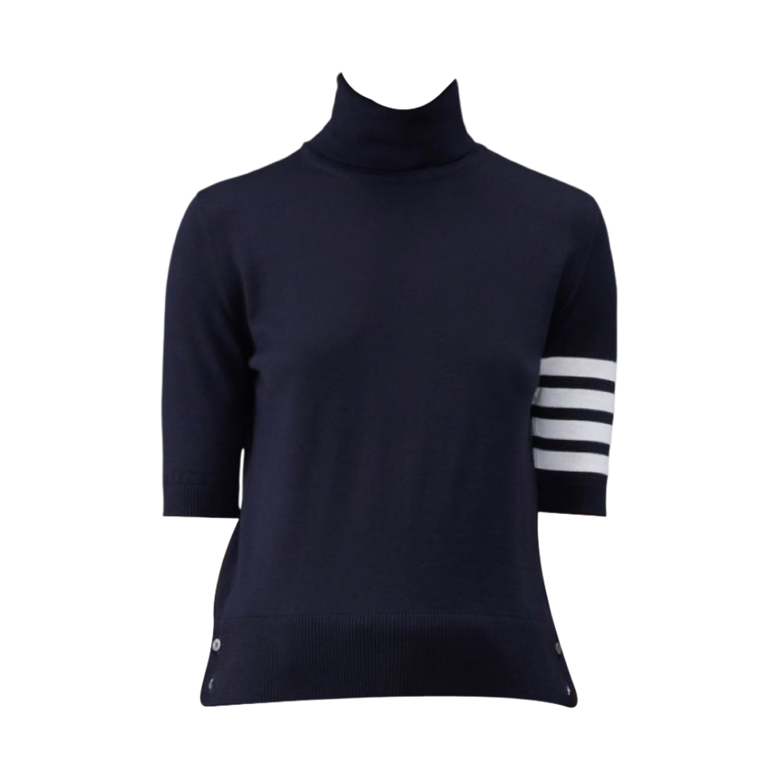 (W) 톰브라운 파인 메리노 울 사선 릴렉스 숏 슬리브 터틀넥 네이비((W) Thom Browne Fine Merino 4-Bar Relaxed Short Sleeve Turtleneck Navy) - 1