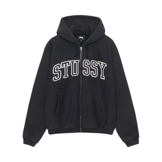 Stussy Outline Zip Hoodie Washed Black