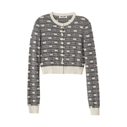 (W) Miu Miu Cashmere Silk Cardigan White Black