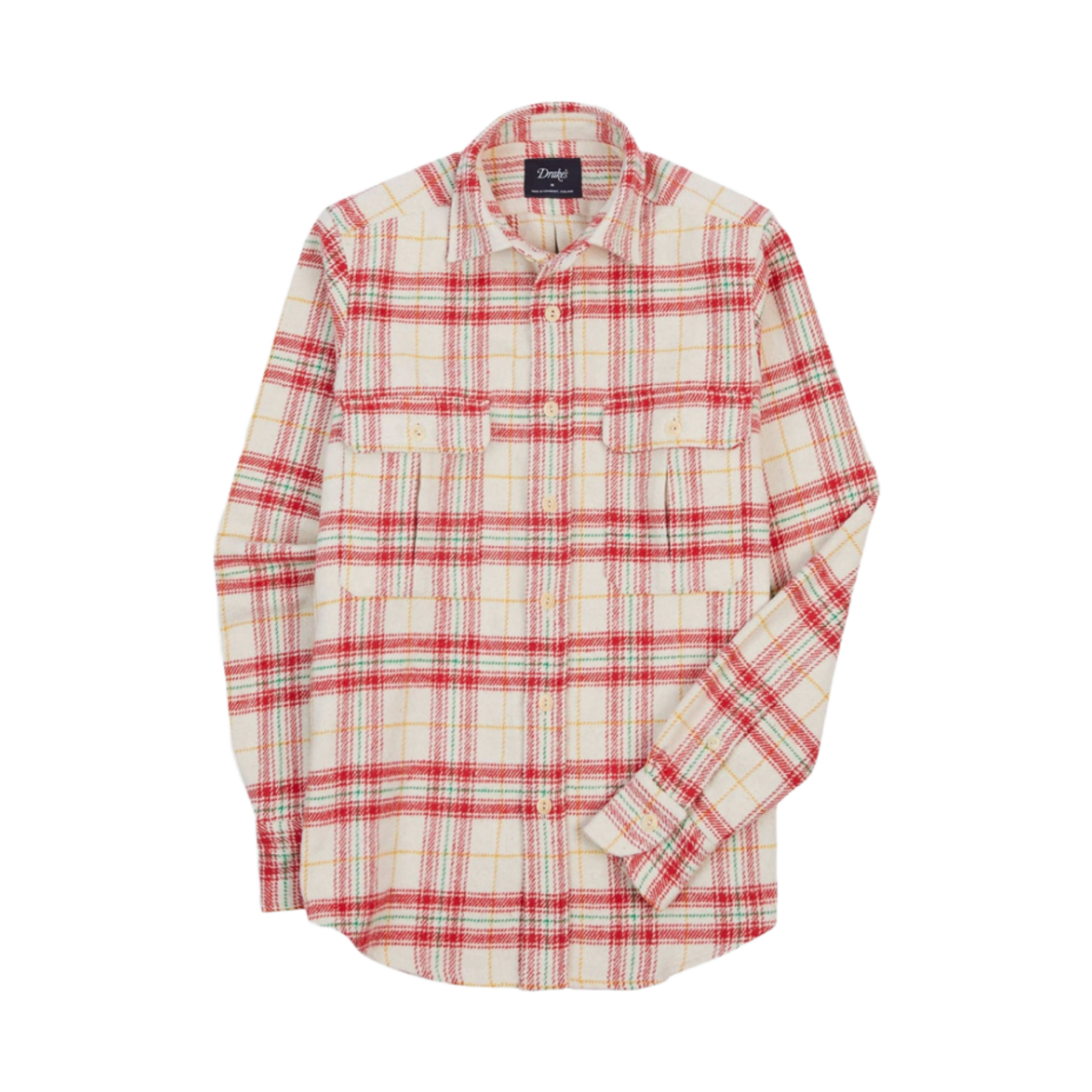 드레익스 체크 브러쉬드 코튼 투 포켓 워크 셔츠 레드(Drake's Check Brushed Cotton Two Pocket Work Shirt Red)