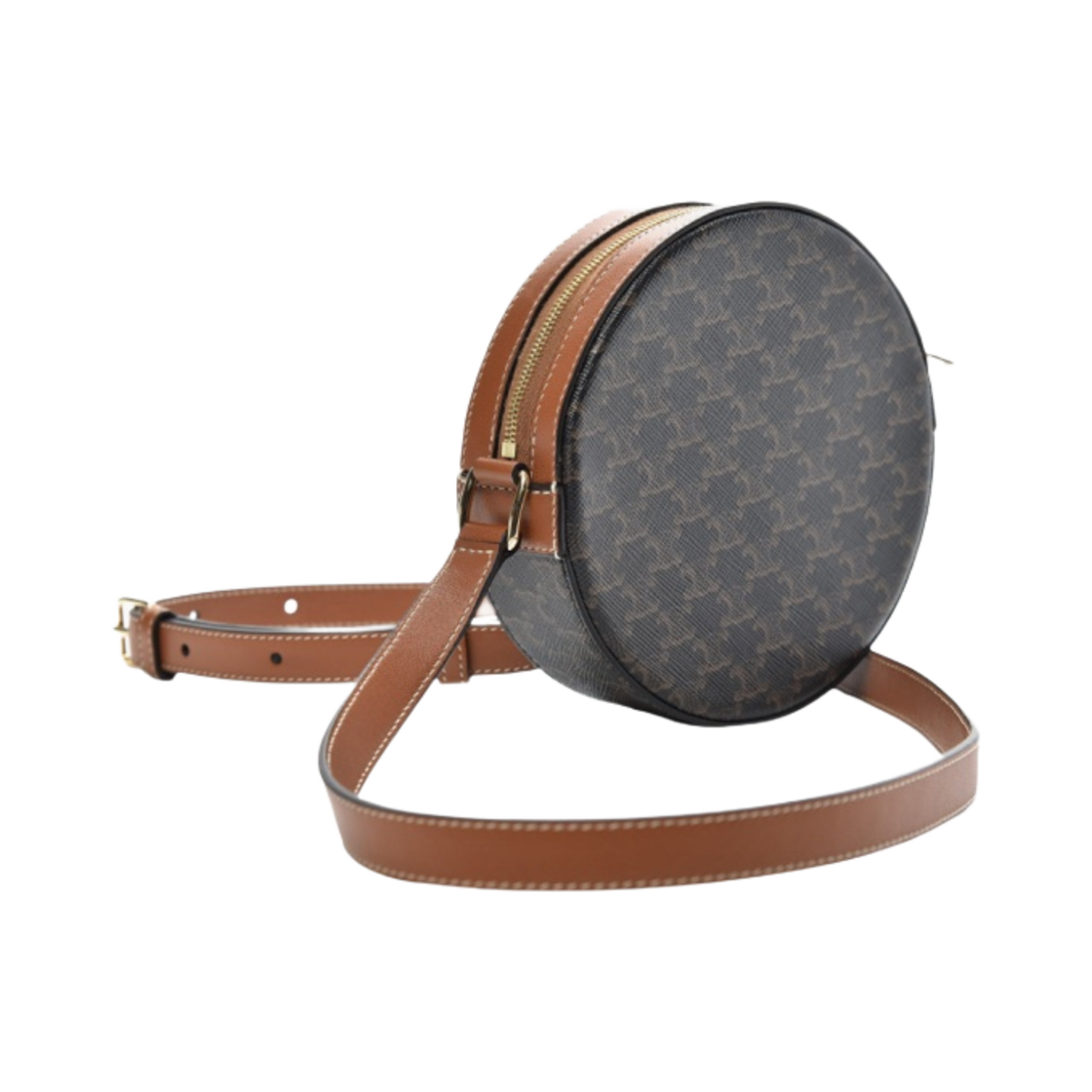 셀린느 스트랩 라운드 퍼스 트리옹프 캔버스 & 램스킨 블랙 탄(Celine Round Purse On Strap in Triomphe Canvas and Lambskin Black Tan) - 2