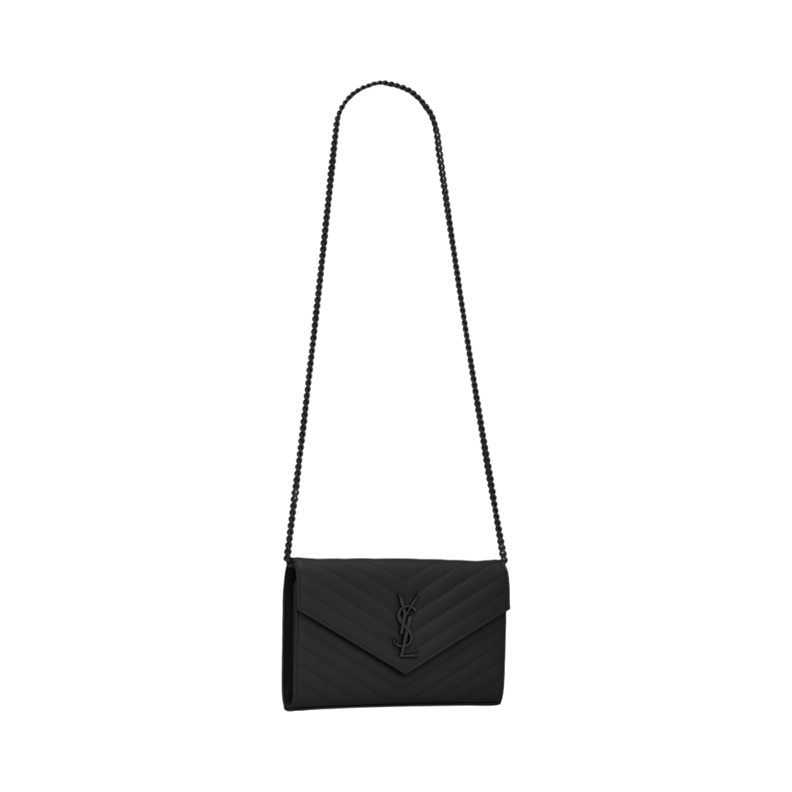 생로랑 그랑 드 뿌드르 엠보스드 레더 카산드라 마틀라세 체인 지갑 블랙(Saint Laurent Cassandre Matelasse Chain Wallet in Grain de Poudre Embossed Leather Black) - 2