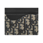 Dior Saddle Card Holder Black Grained Calfskin Beige Black Dior Oblique Jacquard