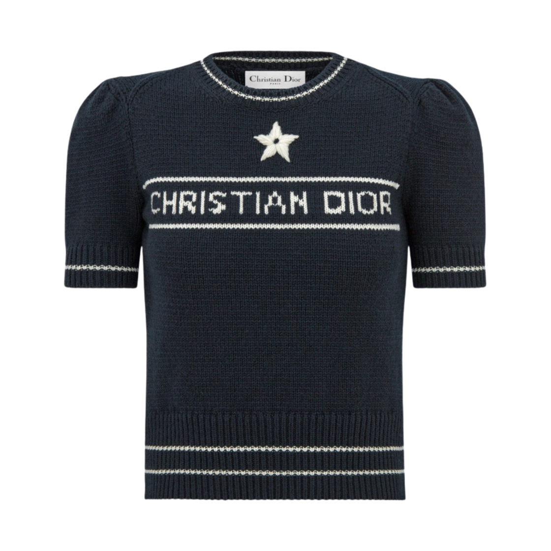 (W) 디올 크리스찬 디올 숏슬리브 스웨터 캐시미어 울 니트 네이비 블루((W) Dior Christian Dior Short Sleeved Sweater Cashmere Wool Knit Navy Blue)