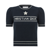 (W) Dior Christian Dior Short Sleeved Sweater Cashmere Wool Knit Navy Blue