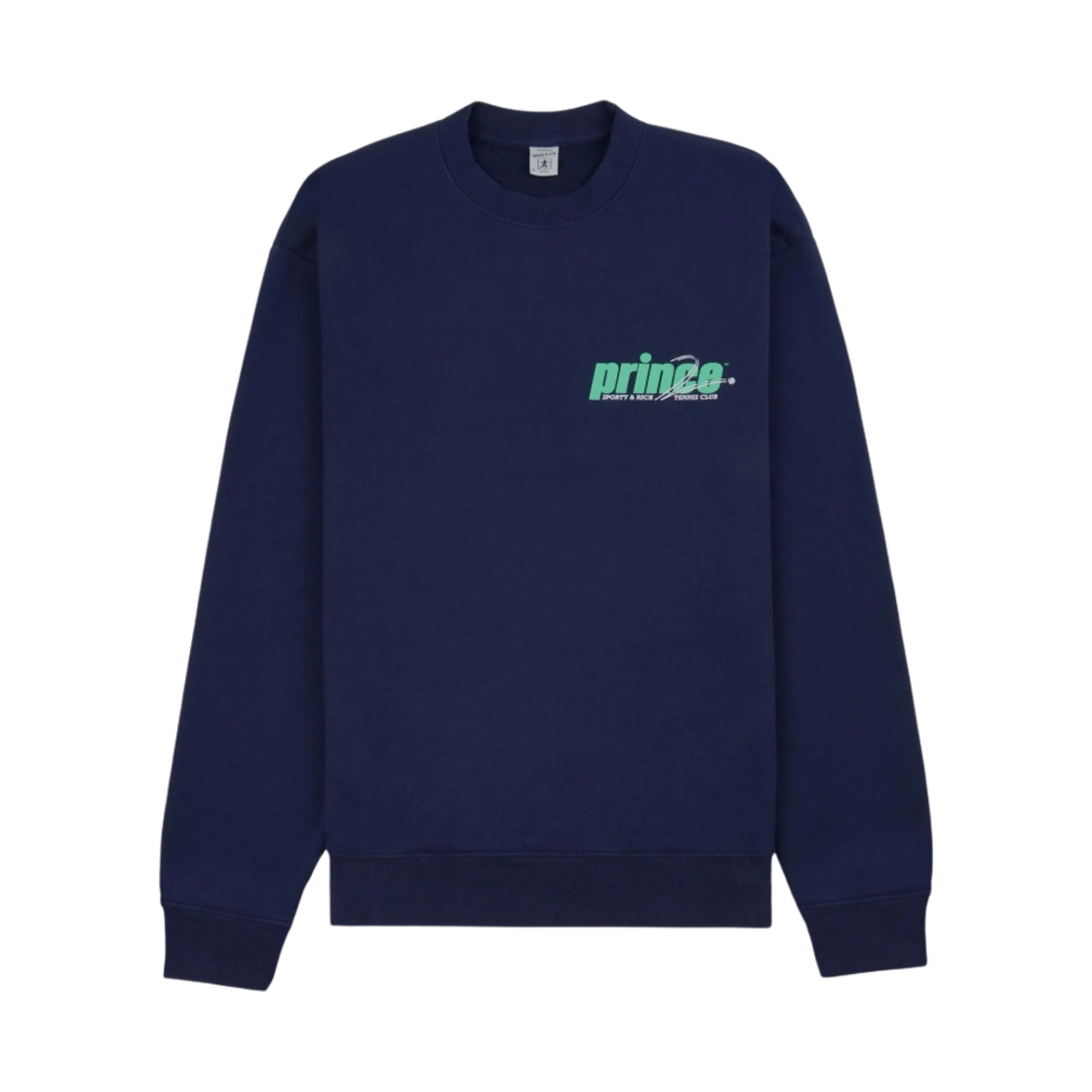 WS067S414RN Sporty & Rich x Prince Rebound Crewneck Navy Clean Mint