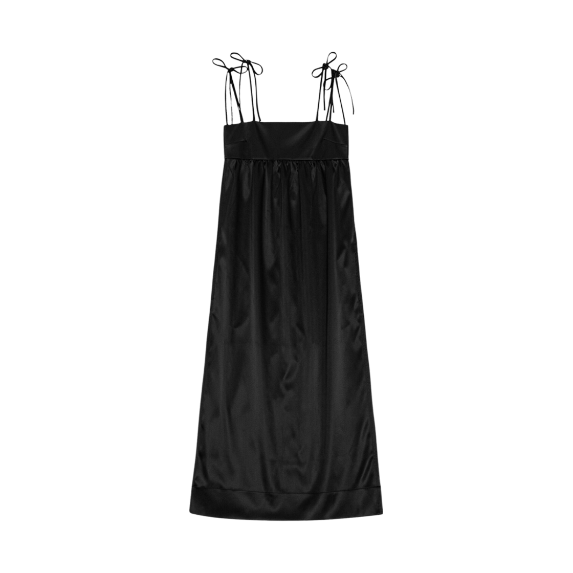 F8582-099 (W) Ganni Double Satin String Long Dress Black