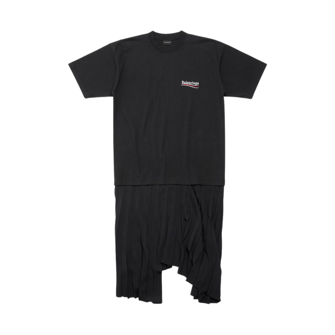 (W) 발렌시아가 폴리티컬 캠페인 플리티드 티셔츠 드레스 블랙((W) Balenciaga Political Campaign Pleated T-Shirt Dress Black) - 1