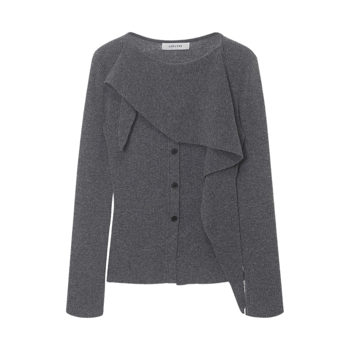 (W) 루에브르 어시메트리컬 넥 머플러 립 니트 풀오버 그레이((W) Loeuvre Asymmetrical Neck Muffler Rib Knit Pullover Grey)