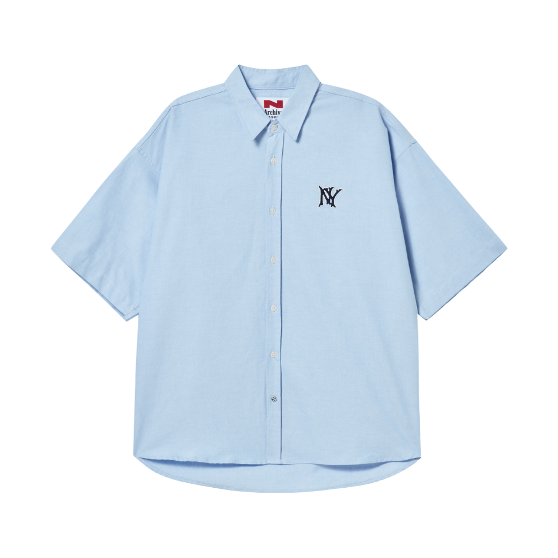 엔 아카이브 NY 로고 디테일 옥스포드 반팔 셔츠 블루