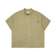 Nike Life Linen Short Sleeve Shirt Button Down Parachute Beige Baroque Brown