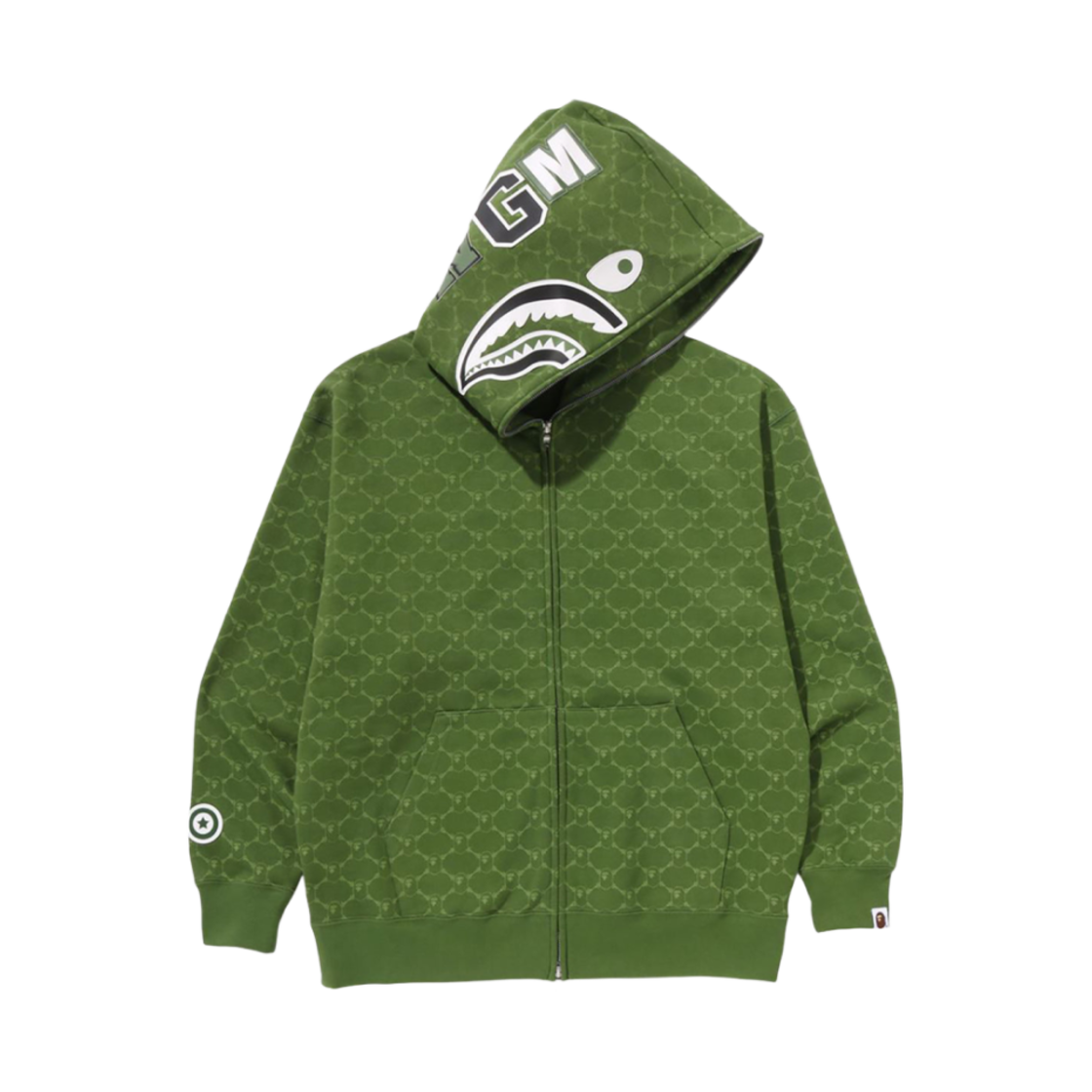 - BAPE College Monogram Relaxed Fit Shark Full Zip Hoodie Green