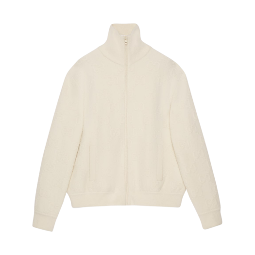 Gucci GG Felted Wool Zip Jacket Ivory