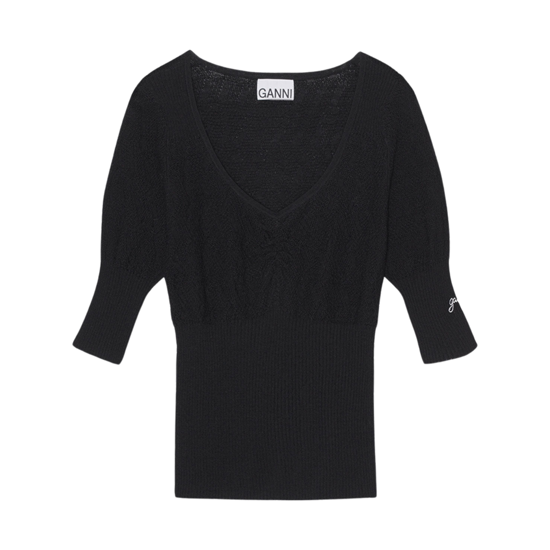 K1899-099 (W) Ganni Merino Lace O-Neck Black
