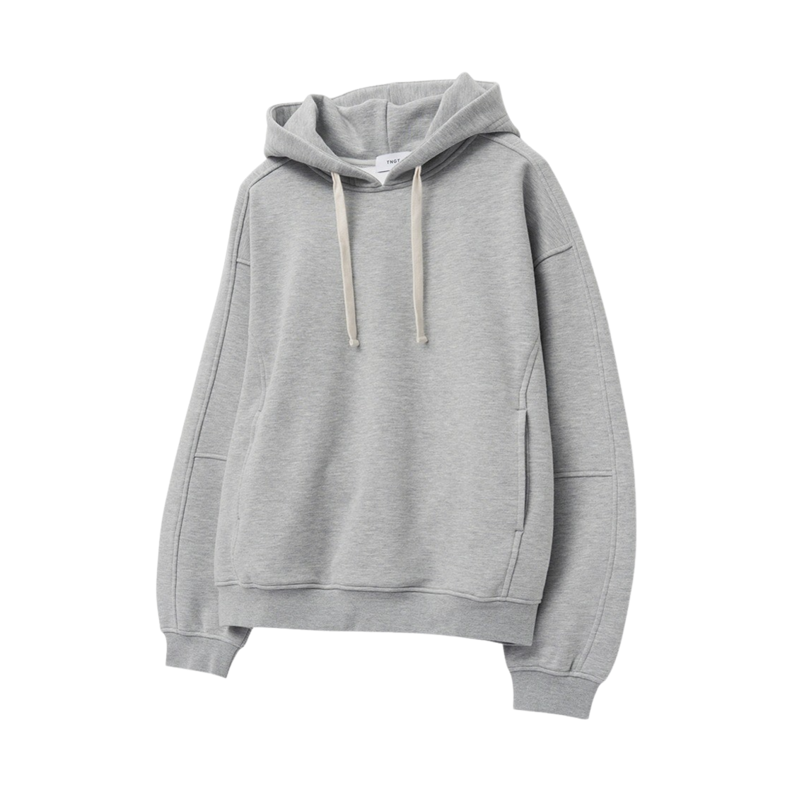 티엔지티 오버핏 미니멀 후드 티셔츠 멜란지그레이