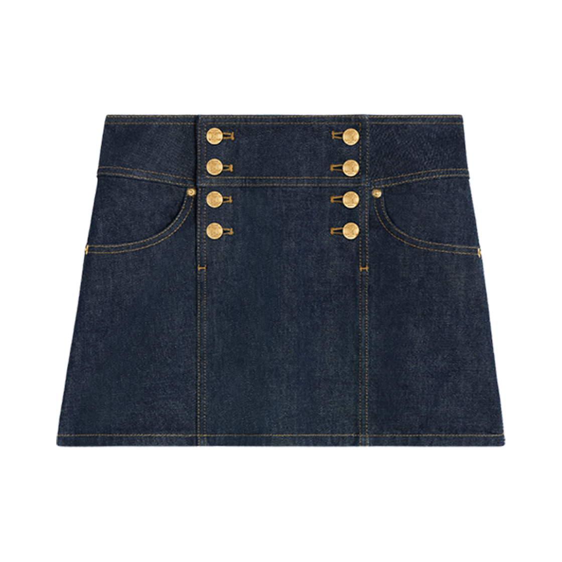 (W) 셀린느 트라페즈 미니 스커트 린스 워시 데님 인디고 린스((W) Celine Trapeze Mini Skirt In Rinsed Wash Denim Rinsed) - 1