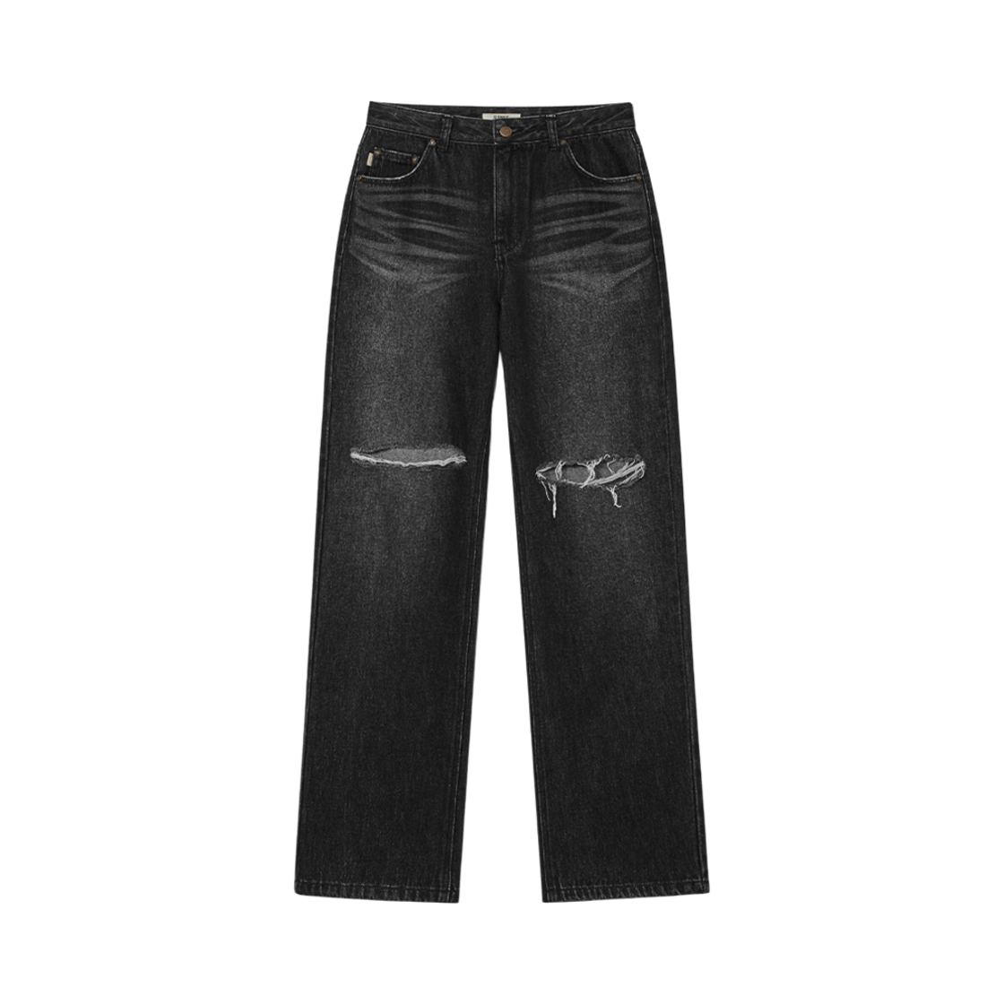(W) 글로니 95 디스트로이드 스트레이트 핏 진 블랙((W) Glowny 95 Destroyed Straight Fit Jeans Black) - 1