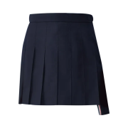 (W) Thom Browne School Uniform Plain Weave Grosgrain Stripe Dropped Back Pleated Mini Skirt Navy
