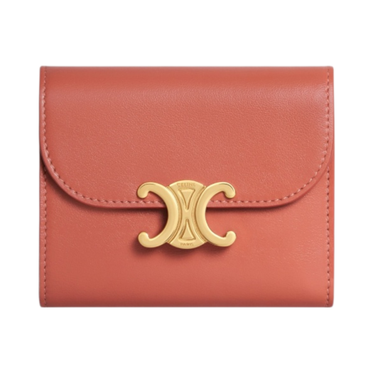 Celine Triomphe Small Flap Wallet in Shiny Calfskin Lychee