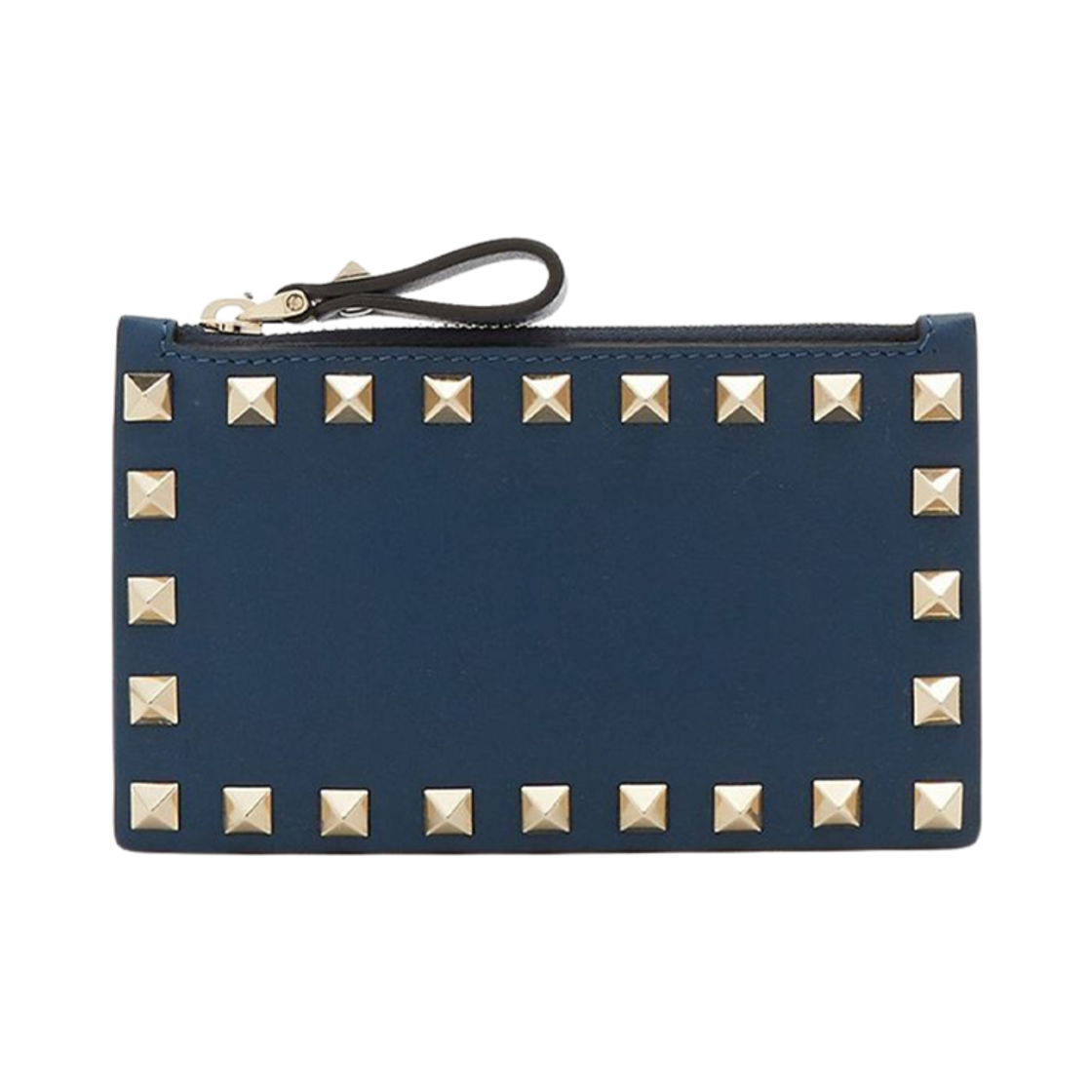 발렌티노 락스터드 카프스킨 지퍼 카드 홀더 블루(Valentino Rockstud Calfskin Card Holder with Zipper Blue)