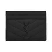 Saint Laurent Cassandre Matelasse Card Case in Grain De Poudre Embossed Leather Black