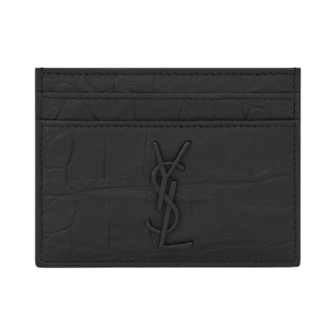 485631-C9H0U-1000 Saint Laurent Black Monogram Card Case in Crocodile Embossed Leather Black