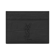 Saint Laurent Black Monogram Card Case in Crocodile Embossed Leather Black