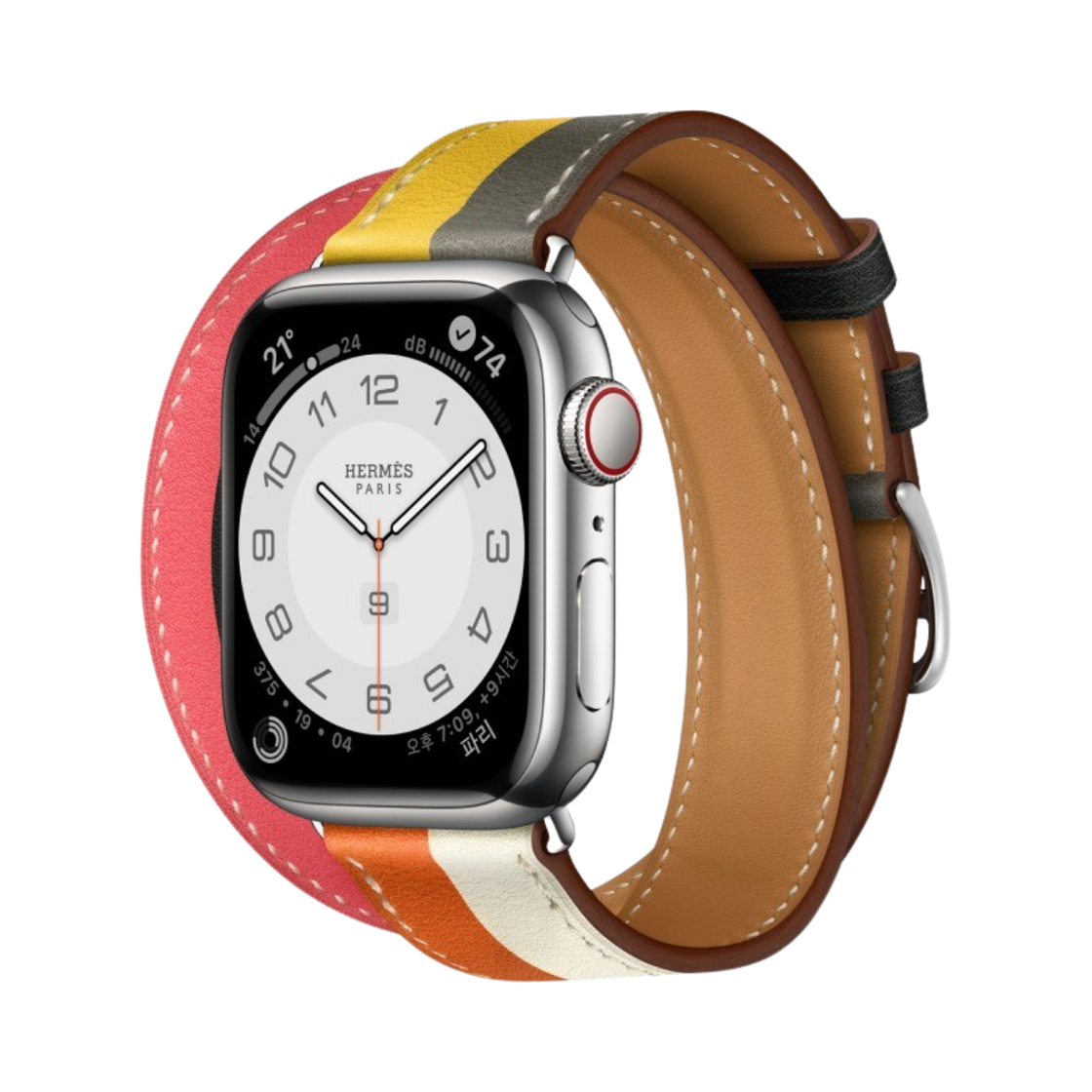 애플 워치 8 에르메스 41mm 실버 스테인리스 스틸 케이스 카사크 더블 투어 오랑쥬 블랑 (국내 정식 발매 제품)(Apple Watch Hermes Series 8 41mm Silver Stainless Steel Case with Casaque Double Tour Orange Blanc (Korean Ver.)) - 1
