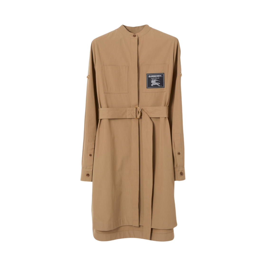 (W) 버버리 프로섬 라벨 코튼 벨티드 셔츠 드레스 카멜((W) Burberry Prorsum Label Cotton Belted Shirt Dress Camel) - 1