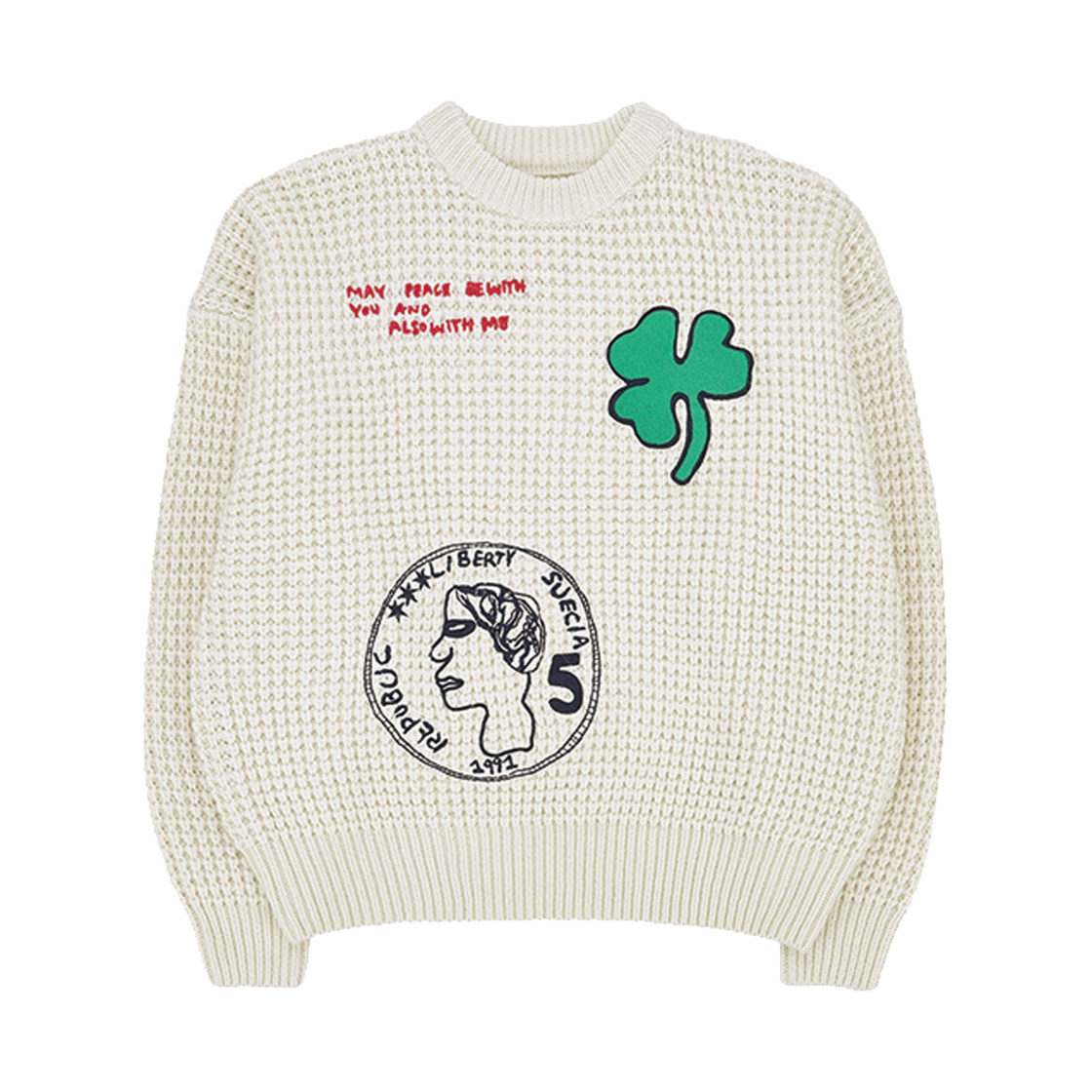 24CLHKSW01 STU X HANK Embroidery Waffle Knit Cream