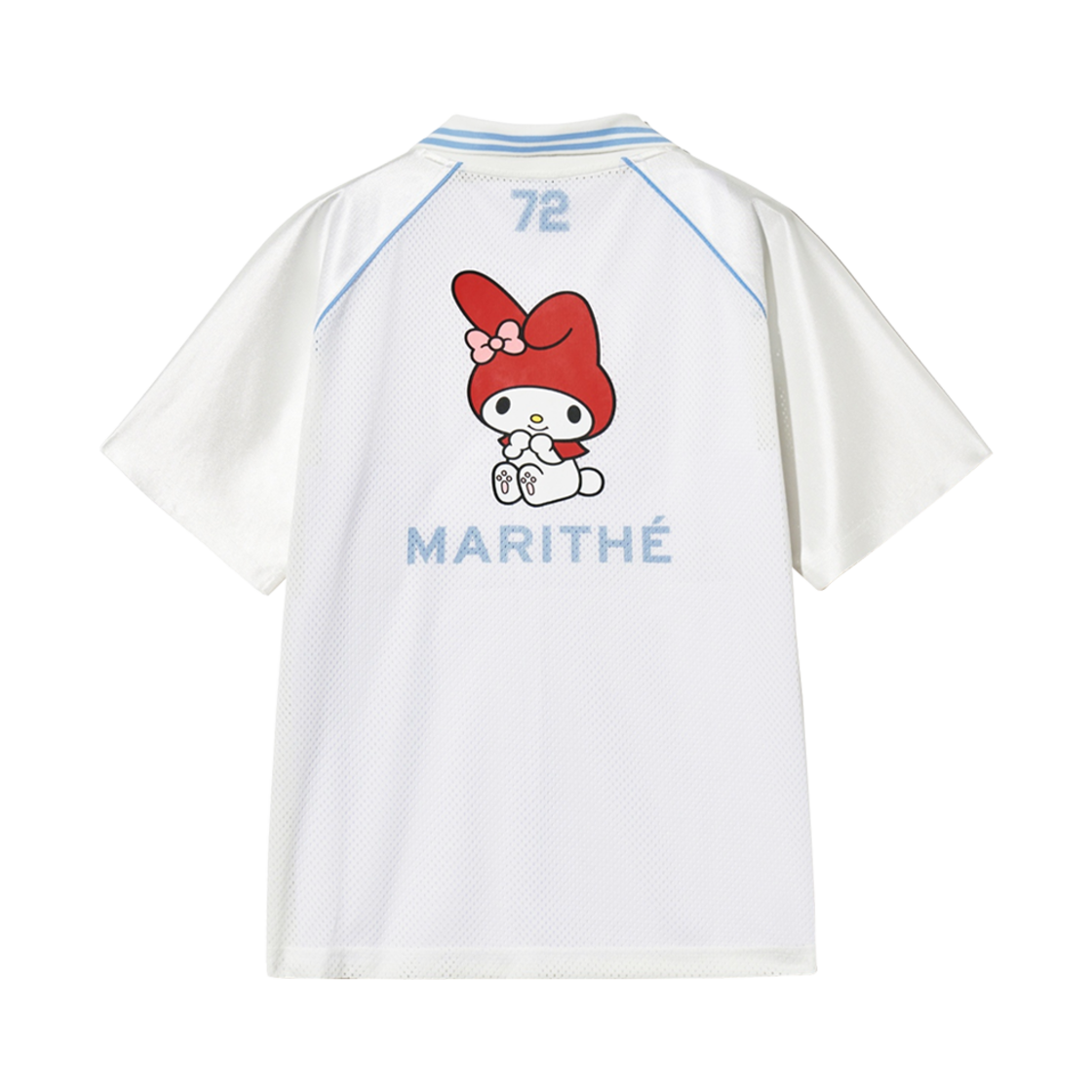 (W) 마리떼 프랑소와 저버 x 마이 멜로디 메쉬 오버 핏 티셔츠 화이트 스카이 블루((W) Marithe Francois Girbaud x My Melody Mesh Over Fit T-Shirt White Sky Blue) - 2