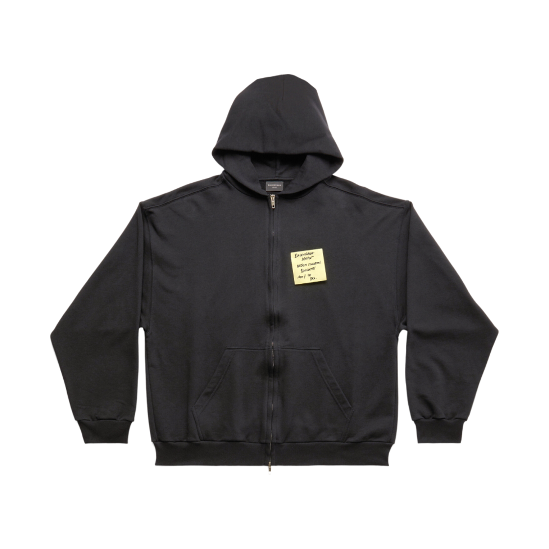 발렌시아가 스티키 노트 집업 후드 미디움 핏 블랙 페이디드