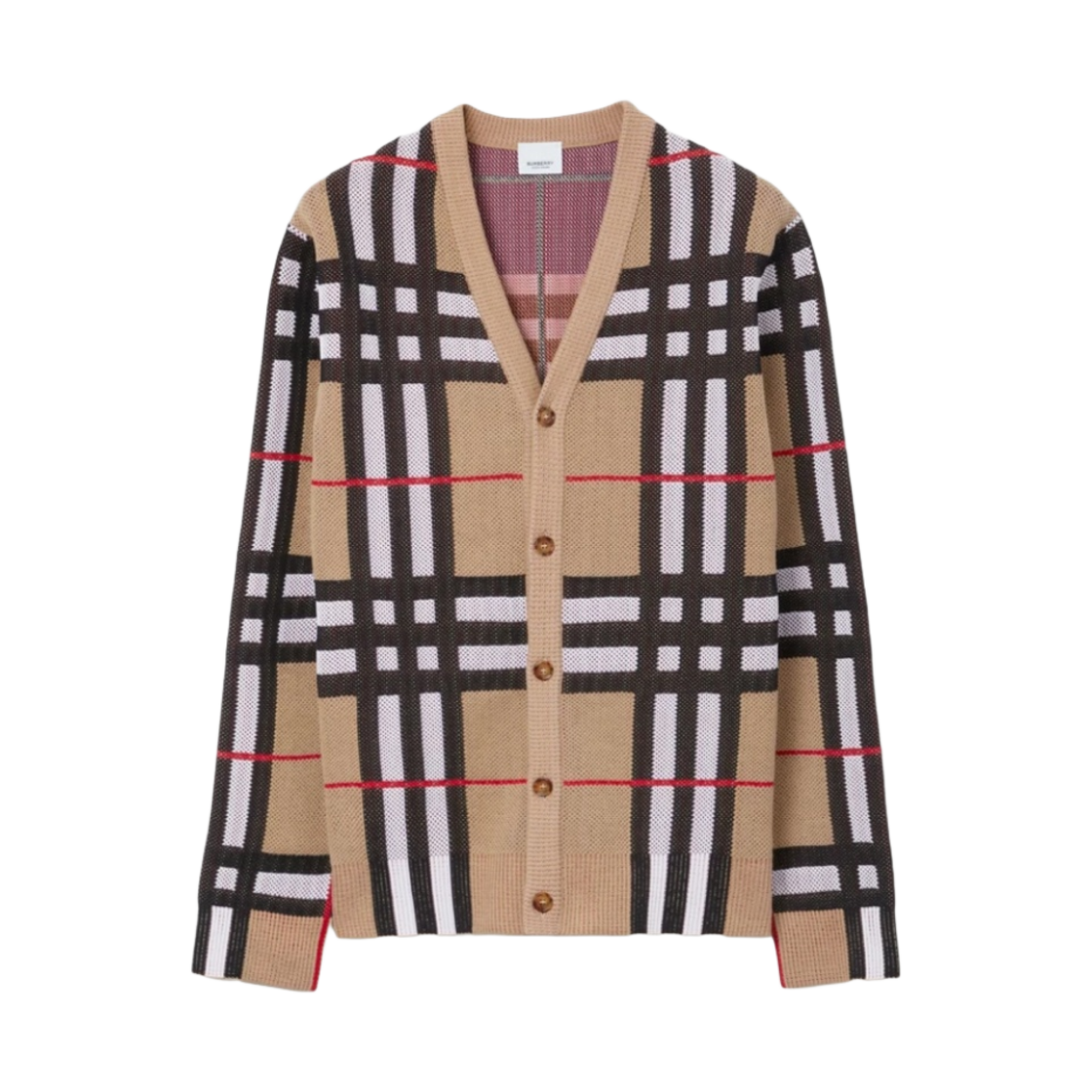 8070287 Burberry Check Technical Cotton Cardigan Archive Beige