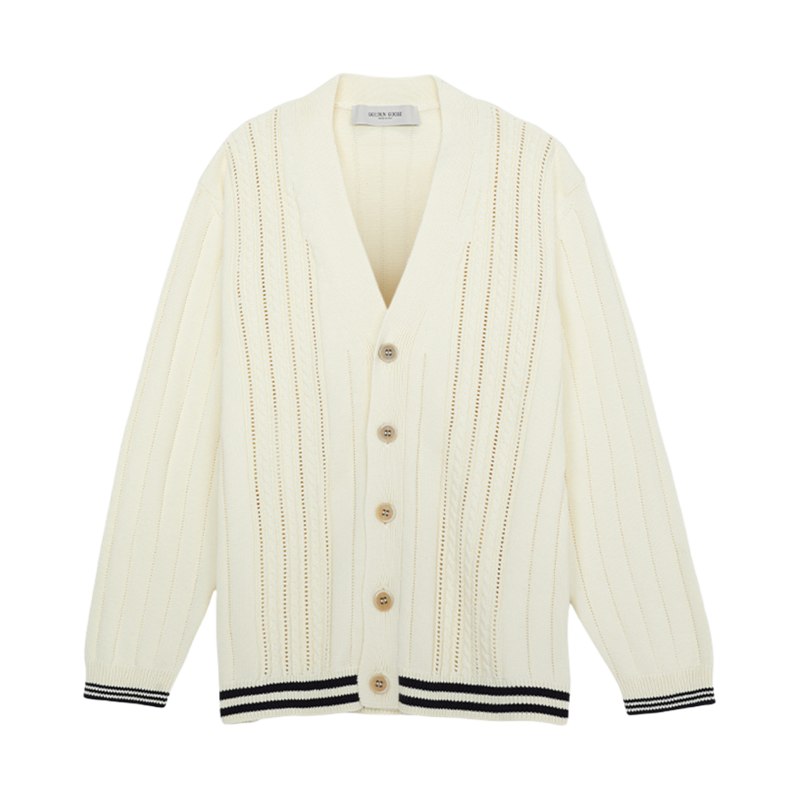 GMP02118-P001911-11782 Golden Goose Cable Pattern Blue Ribbing Cotton Cardigan White