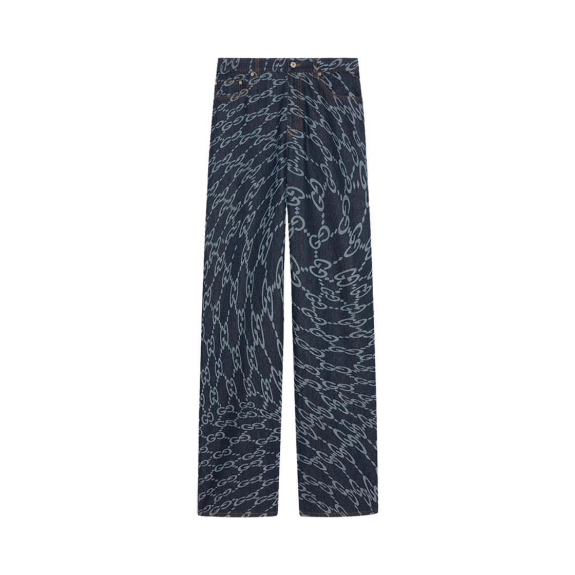 779668-XDCWQ-4759 Gucci Wavy GG Laser Print Denim Pant Dark Blue