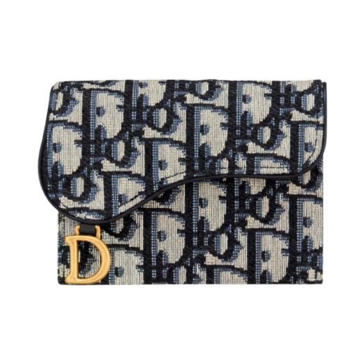 S5644CTZQ-M928 Dior Saddle 5-Gusset Card Holder Blue Dior Oblique Jacquard