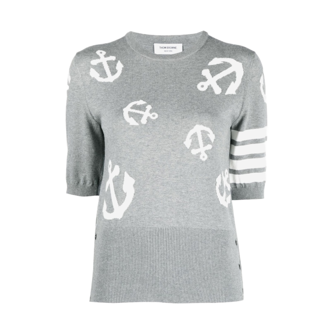 (W) 톰브라운 코튼 앵커 인타르시아 사선 티셔츠 라이트 그레이((W) Thom Browne Cotton Anchor Intarsia 4-Bar T-Shirt Light Grey) - 1