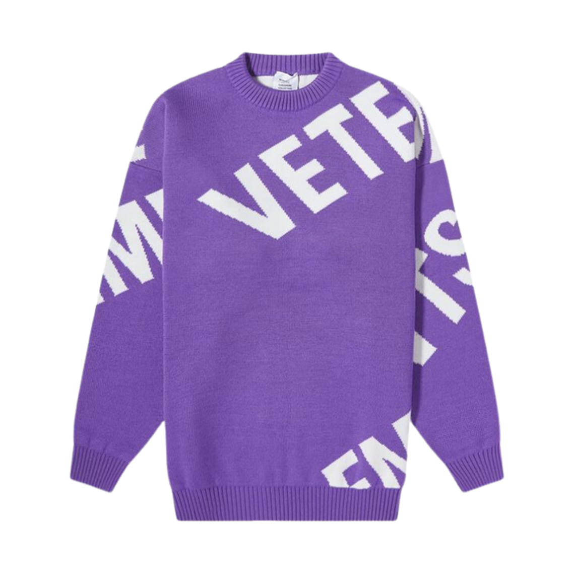 베트멍 자이언트 로고 니트 스웨터 울트라바이올렛 화이트(Vetements Giant Logo Knitted Sweater Ultraviolet White)