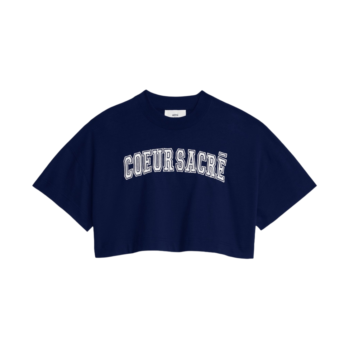 (W) 아미 크롭 꾀흐 사크레 티셔츠 노틱 블루((W) AMI Cropped Coeur Sacre T-Shirt Nautic Blue) - 1