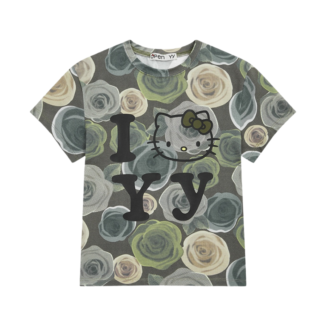 【OPEN YY】HELLO KITTY X YY BABY TEE, KHAKI☆韓国の人気 Hello Kitty x OPEN YY Baby Tee – Cycle Platform