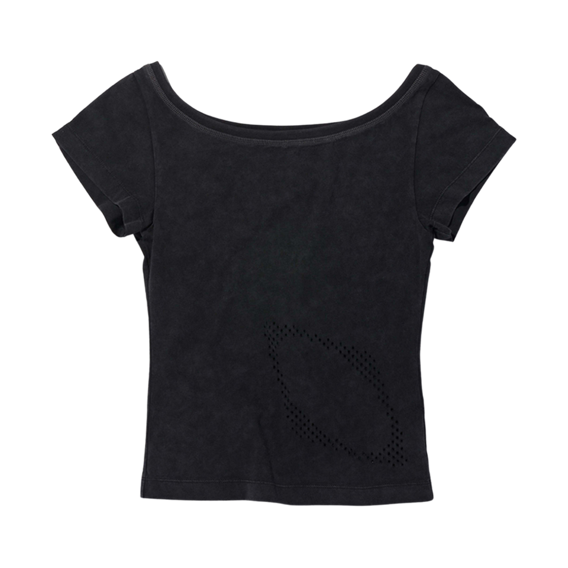 (W) 미스치프 블리치드 와이드 넥 티셔츠 워시드 블랙((W) Mischief Bleached Wide Neck T-Shirt Washed Black)